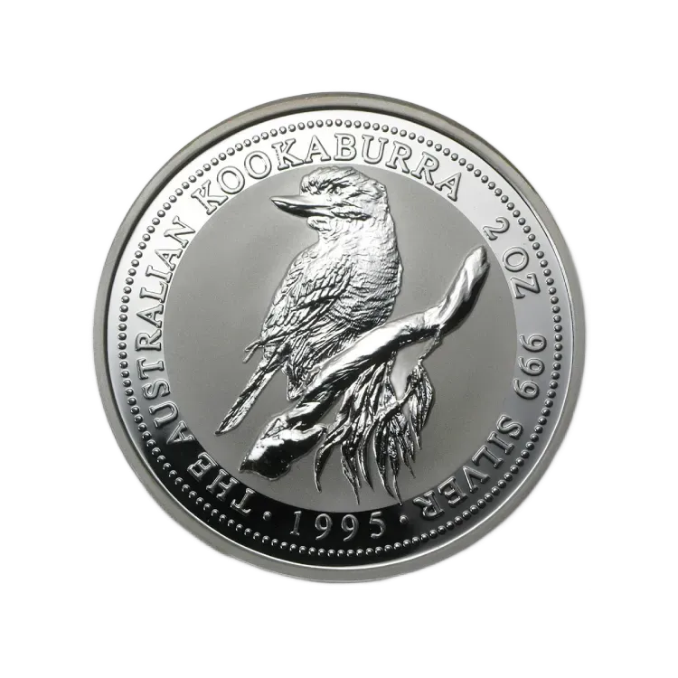 2 troy ounce zilveren Kookaburra munt 1995 voorkant
