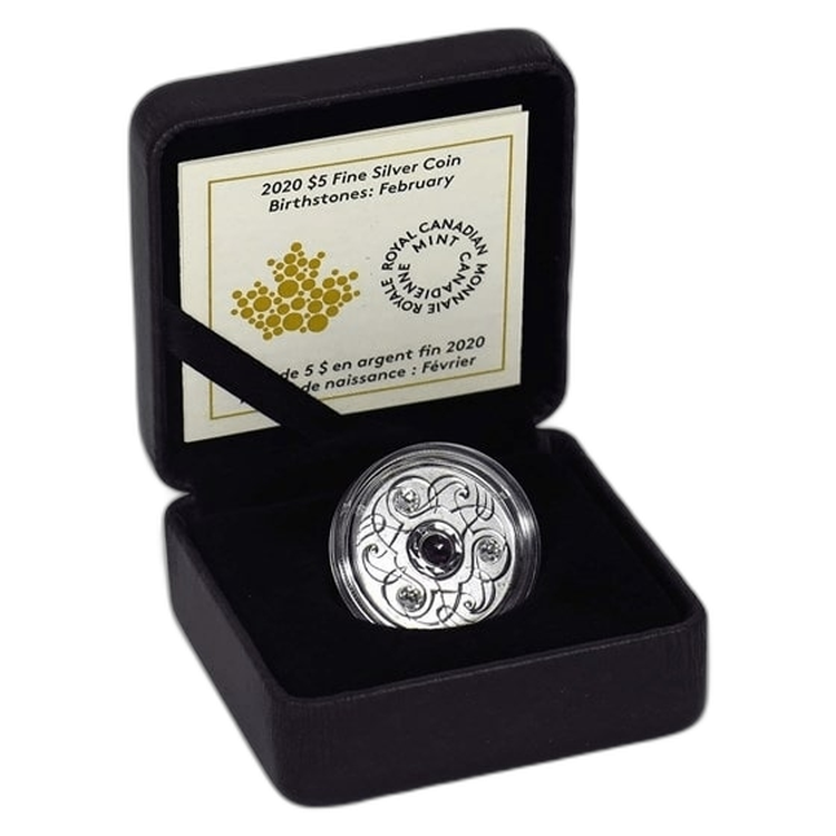 Zilveren munt Februari Birthstone Swarovski 2020 voorkant