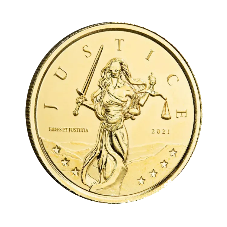1 troy ounce gouden Gibraltar Lady Justice munt voorkant