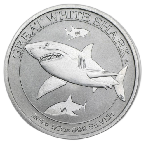 1/2 troy ounce zilveren munt 2014 Great White Shark voorkant