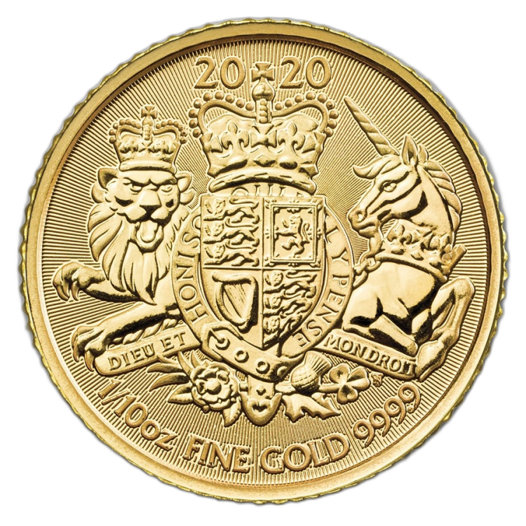 1/10 Troy ounce golden Royal Arms 2020 front