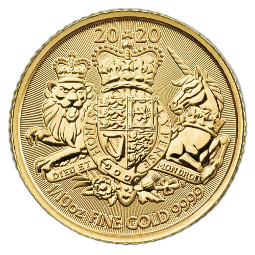 1/10 Troy ounce gouden munt Royal Arms 2020 voorkant