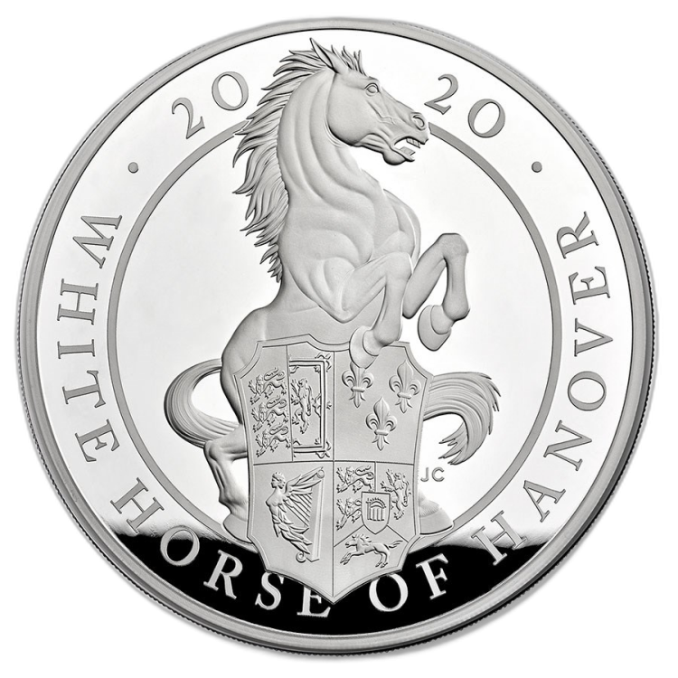 10 Troy ounce zilveren munt Queens Beasts Beasts White Horse voorkant