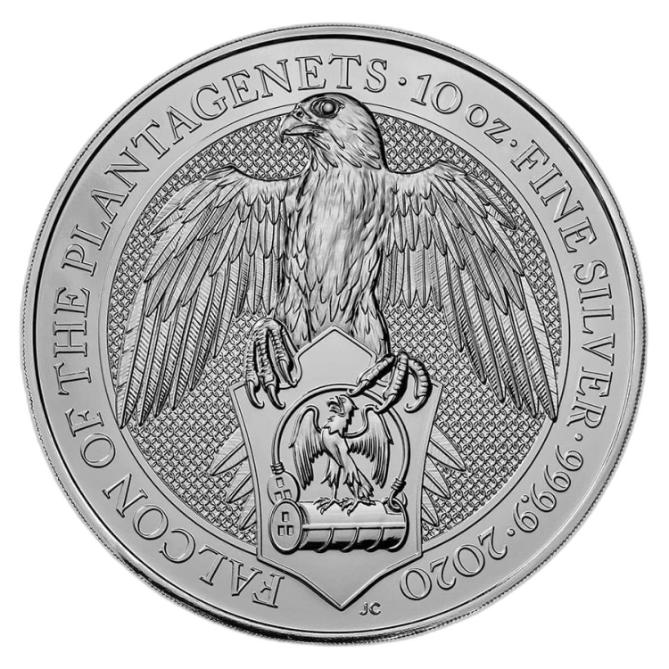 10 Troy ounce silver coin Queens Beasts Falcon of the Plantagenets 2020 front