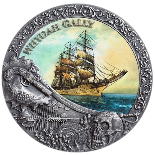 2 troy ounce zilveren munt Whydah Gally 2019 voorkant