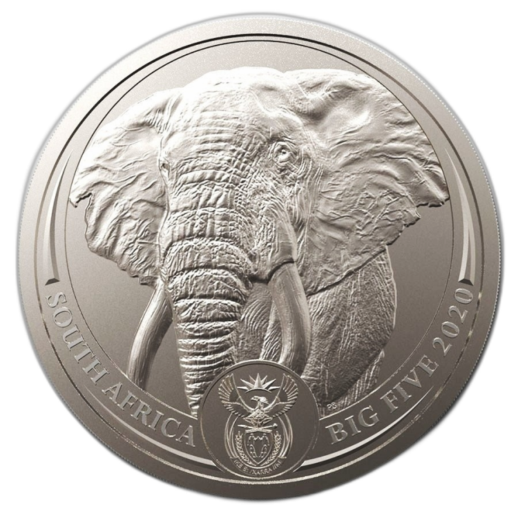 1 Troy ounce platina munt Big Five Elephant 2020 voorkant