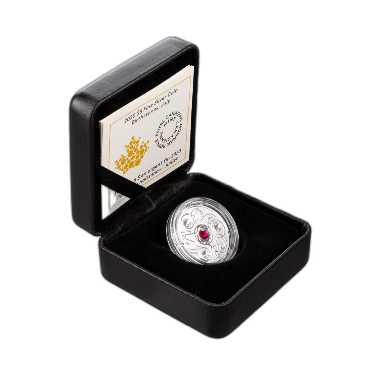 Silver coin July Birthstone Swarovski 2020 front