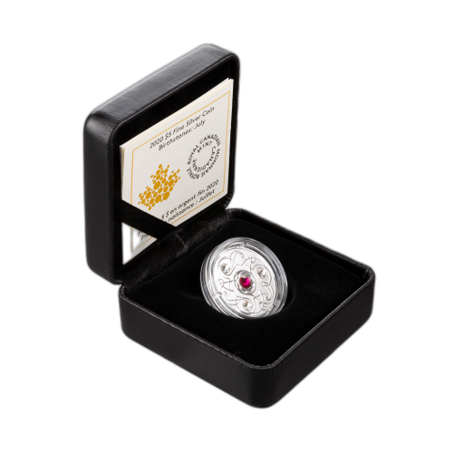 Zilveren munt Juli Birthstone Swarovski 2020 voorkant