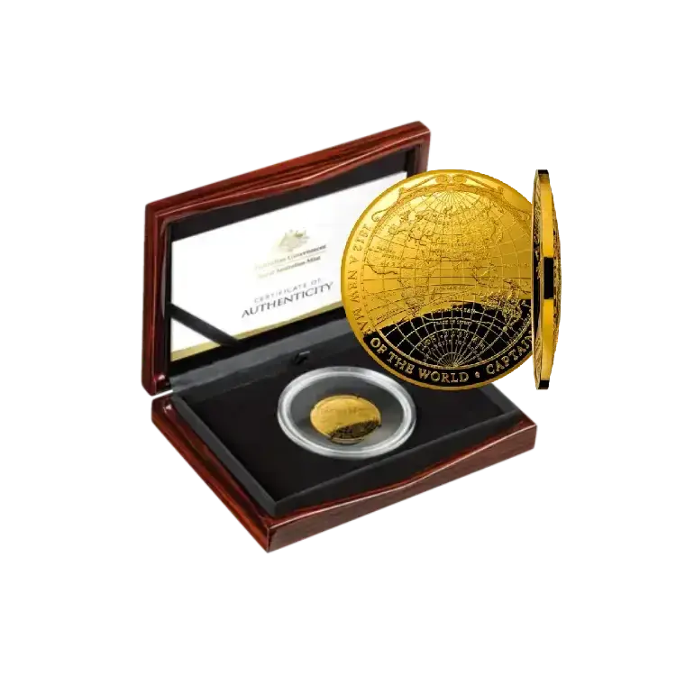 1 troy ounce gouden New Map of The World | Proof perspectief 3