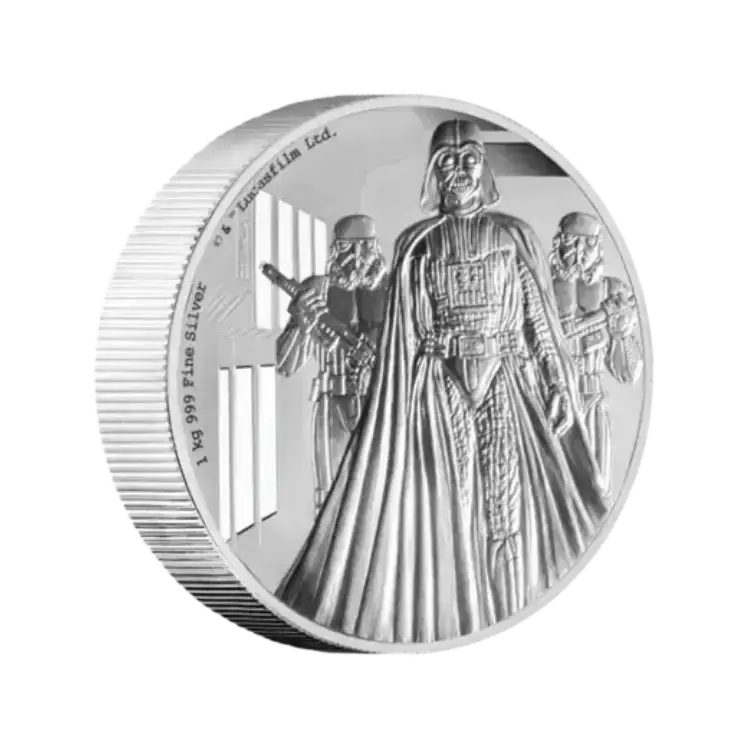 1 kilo zilveren STAR WARS™ Darth Vader™ munt voorkant