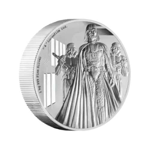 1 kilo zilveren STAR WARS™ Darth Vader™ munt voorkant