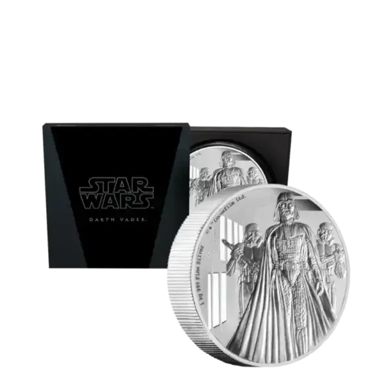 1 kilo zilveren STAR WARS™ Darth Vader™ munt perspectief 3