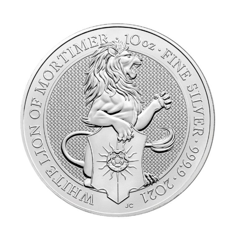 10 Troy ounce zilveren munt Queens Beasts White Lion voorkant
