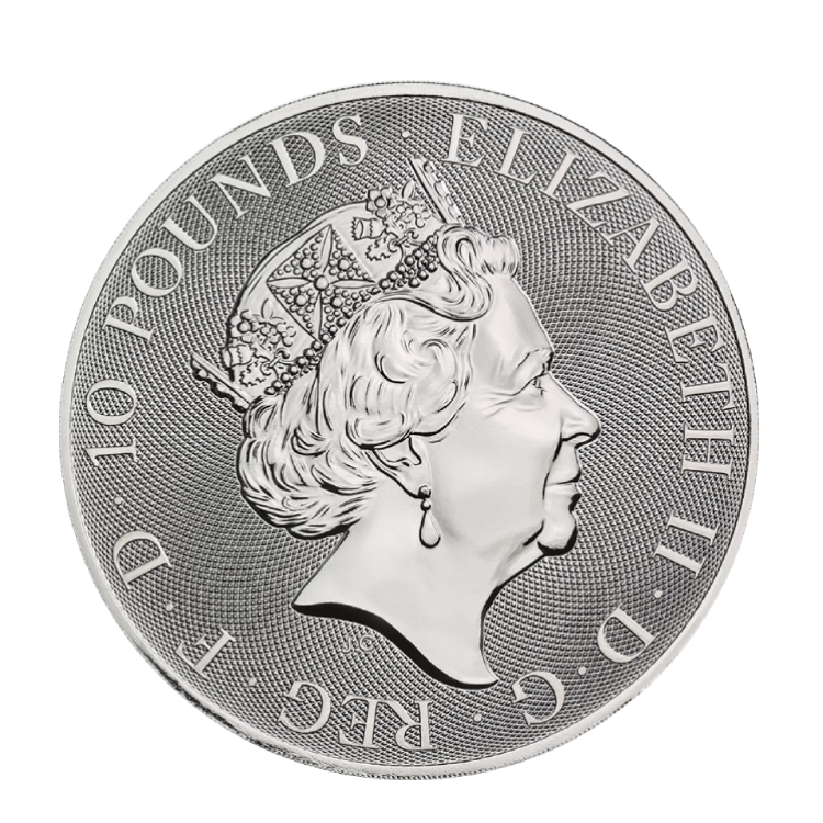 10 Troy ounce zilveren munt Queens Beasts White Lion achterkant