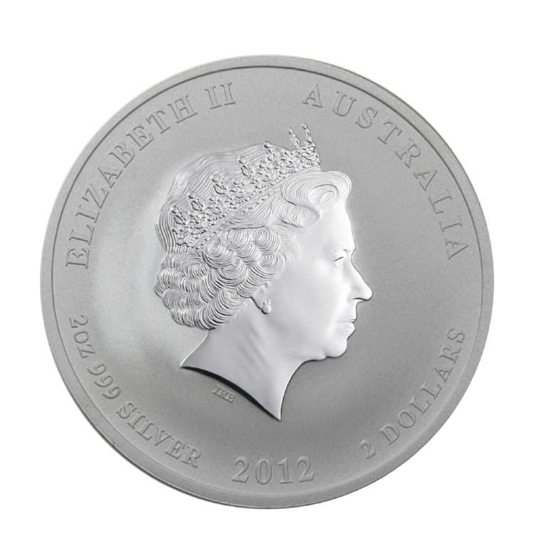 2 troy ounce zilveren Lunar munt Year of the Dragon 2012 achterkant