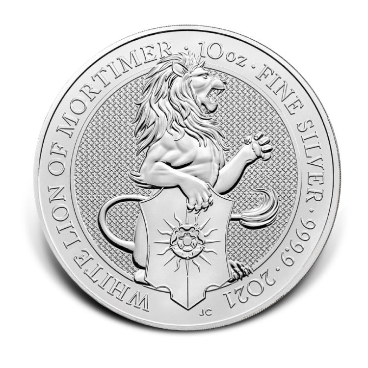10 Troy ounce zilveren munt Queens Beasts White Lion voorkant