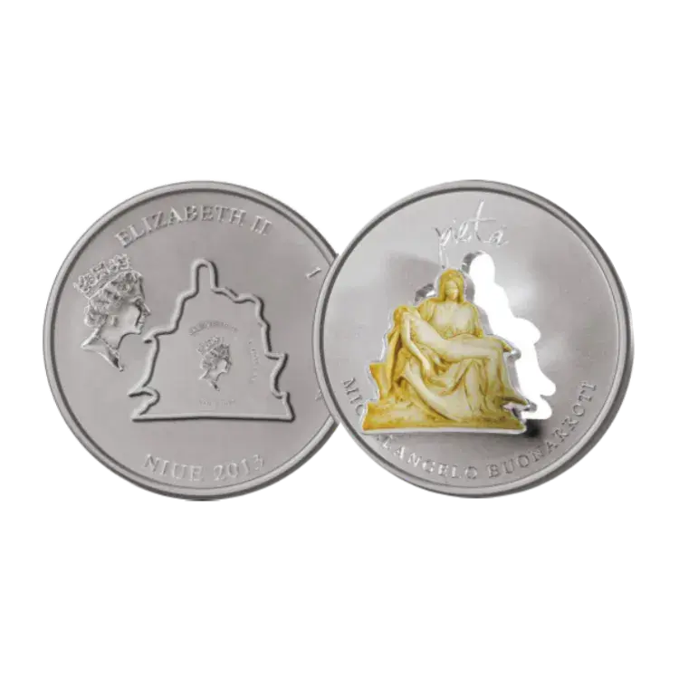 1 troy ounce silver coin Devine Sculptures Michelangelo Pieta 2013 angle 2