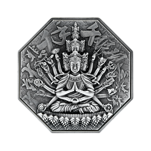 5 troy ounce zilveren munt Akasagarbhas godin van genaden 2020 voorkant