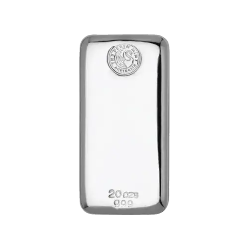 20 troy ounce zilverbaar diverse producenten voorkant