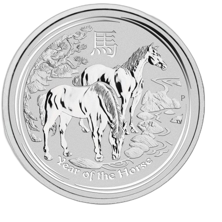 Halve troy ounce zilveren Lunar munt 2014 - jaar van het paard voorkant