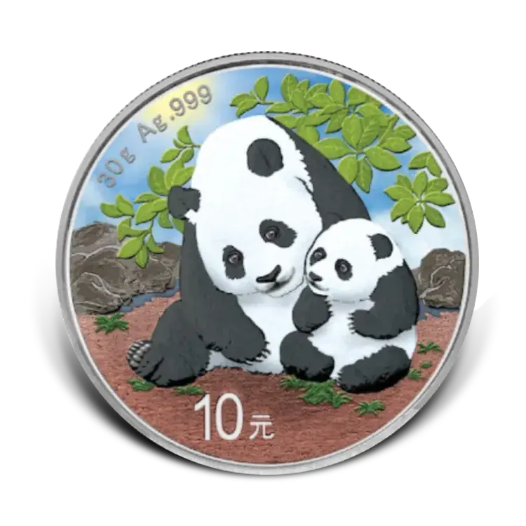 30 gram zilveren munt Panda 2024 gekleurd voorkant
