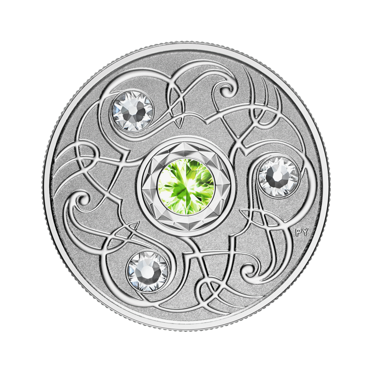 Silver coin august Birthstone Swarovski 2020 front