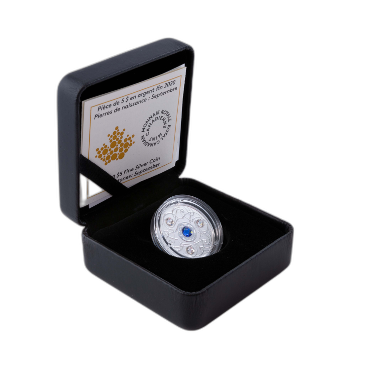 Zilveren munt september Birthstone Swarovski 2020 voorkant
