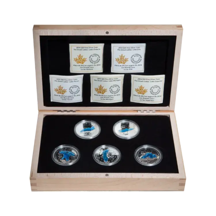 5-piece set silver coins The Great Lakes 2015 Proof front