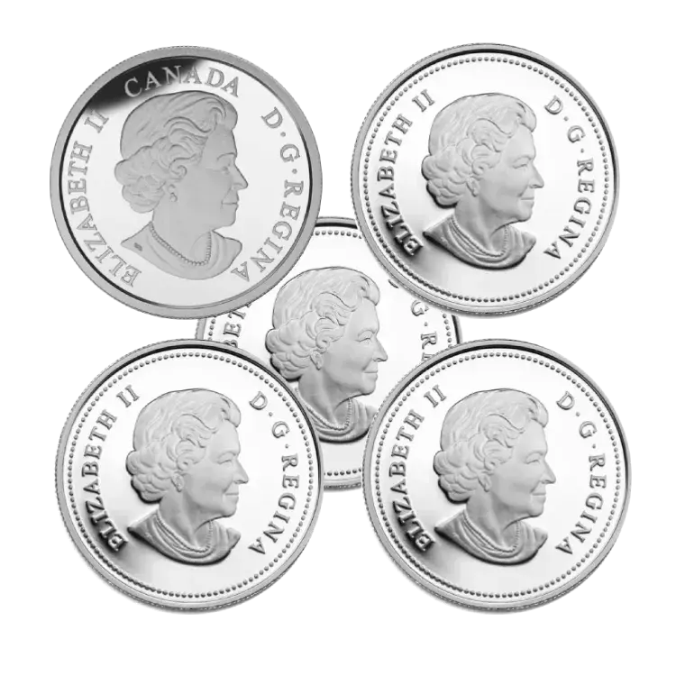 5-piece set silver coins The Great Lakes 2015 Proof angle 1
