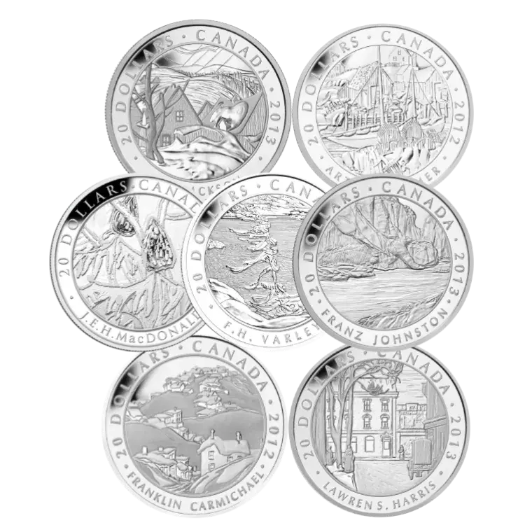 7-delige set zilveren munten The Group of Seven 2013 achterkant