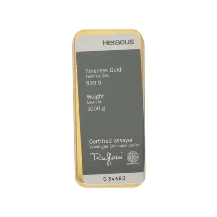 1 kilo goudbaar Heraeus achterkant