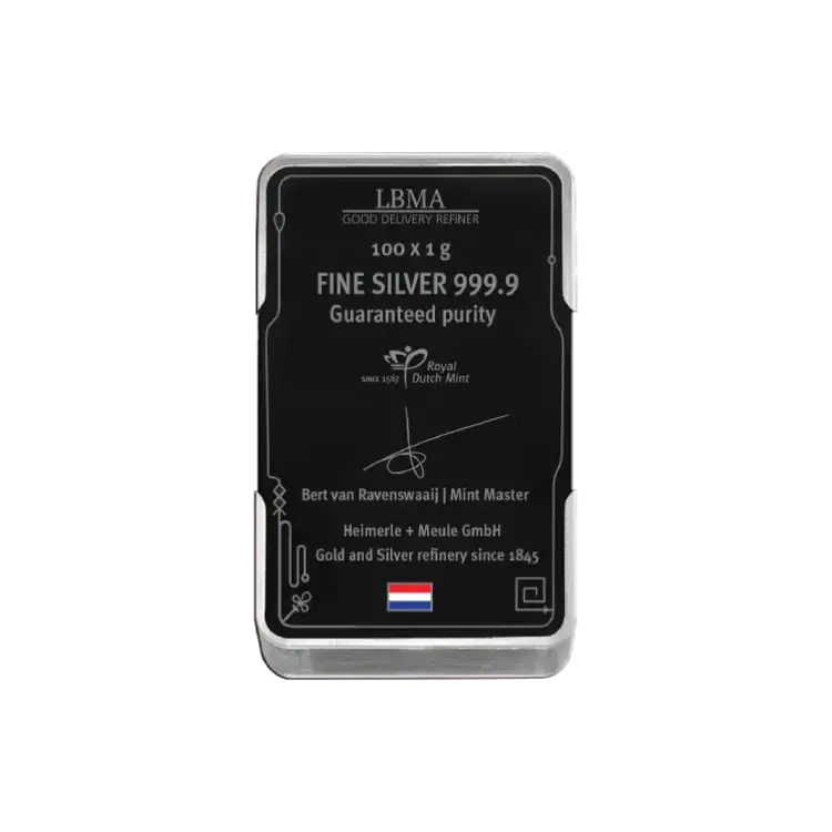 100 x 1 gram zilveren Combibar Royal Dutch Mint achterkant