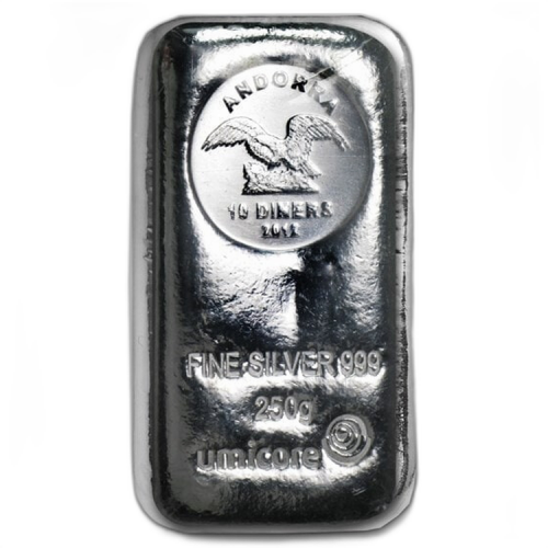 250 Gram zilveren muntbaar Andorra voorkant