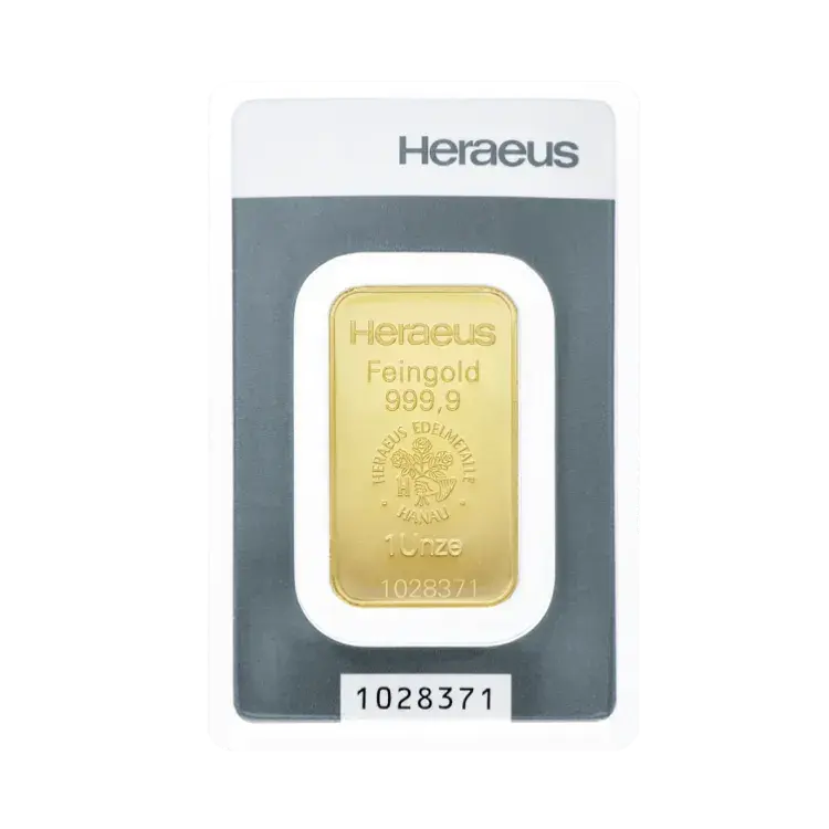 1 troy ounce gold bar Heraeus front