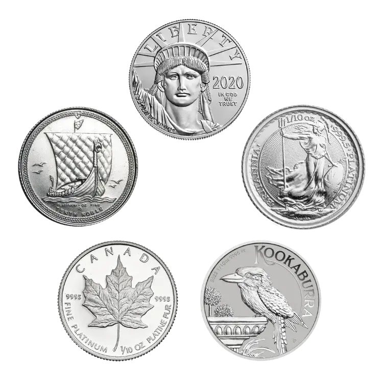 1/5 troy ounce platina munt diverse producenten voorkant