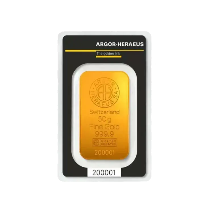 Goudbaar 50 gram Heraeus achterkant