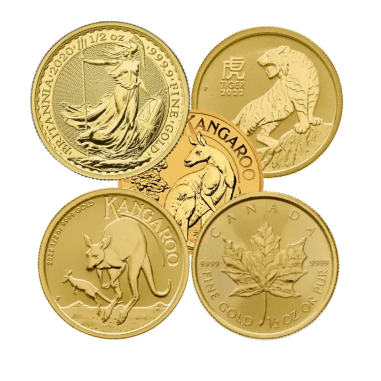 1/2 troy ounce gold coin various producers front