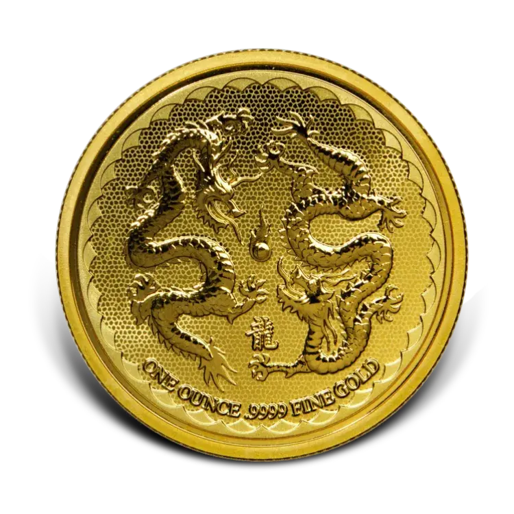 1 Troy ounce gouden munt Niue Double Dragon 2018 voorkant