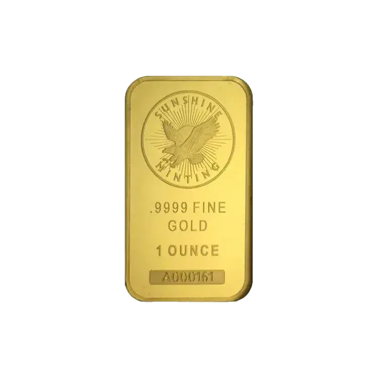 1 troy ounce gold bar Sunshine Mint angle 1