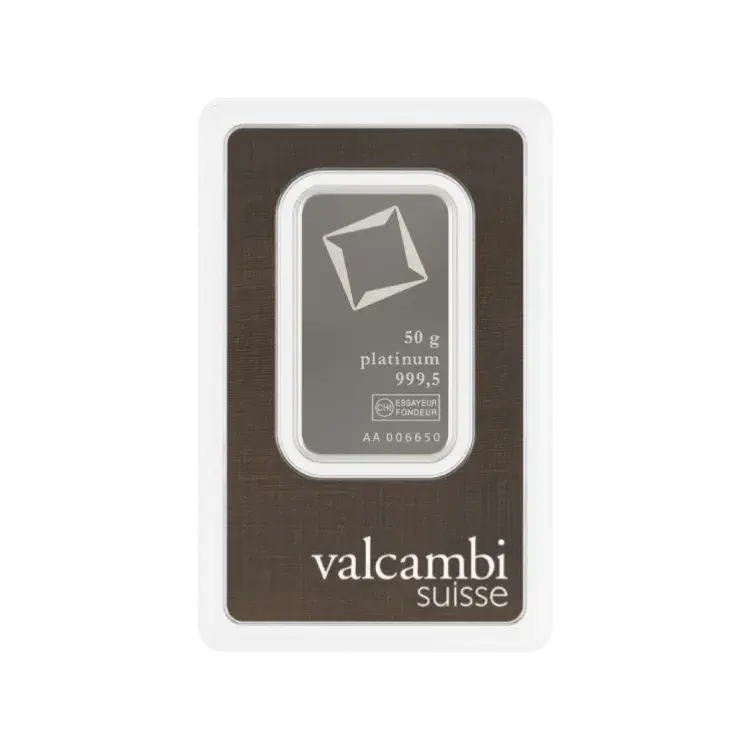 50 gram platinabaar diverse producenten voorkant