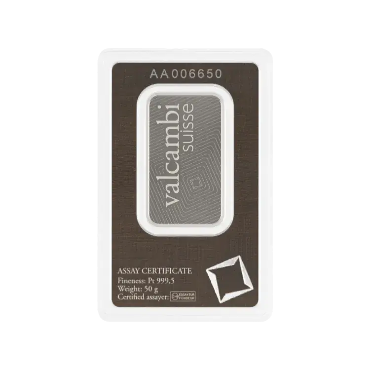 50 gram platinabaar diverse producenten achterkant