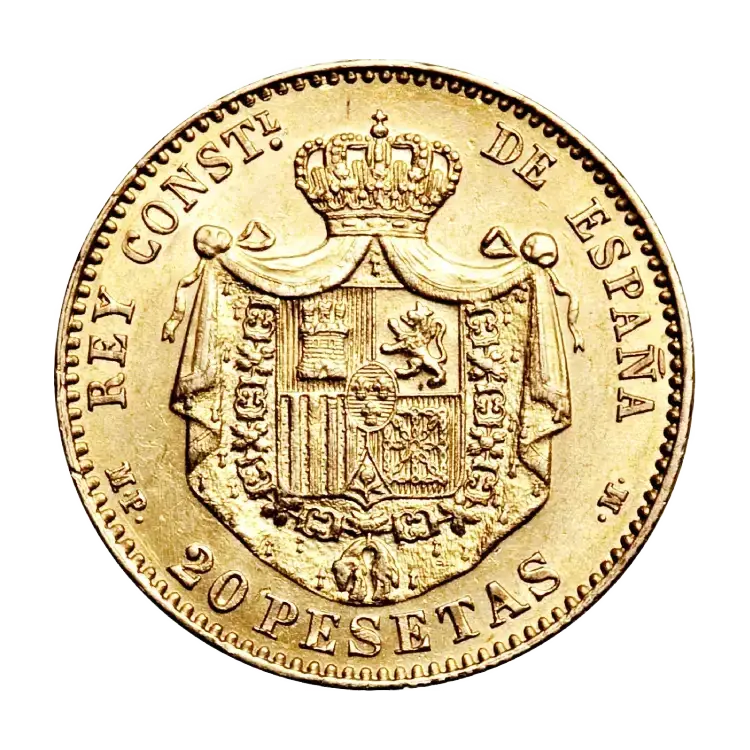Gouden 20 Pesetas munt Spanje front