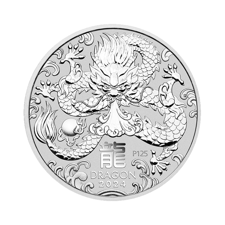5 troy ounce silver coin Lunar 2024 Year of the Dragon front