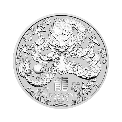 5 troy ounce silver coin Lunar 2024 Year of the Dragon front