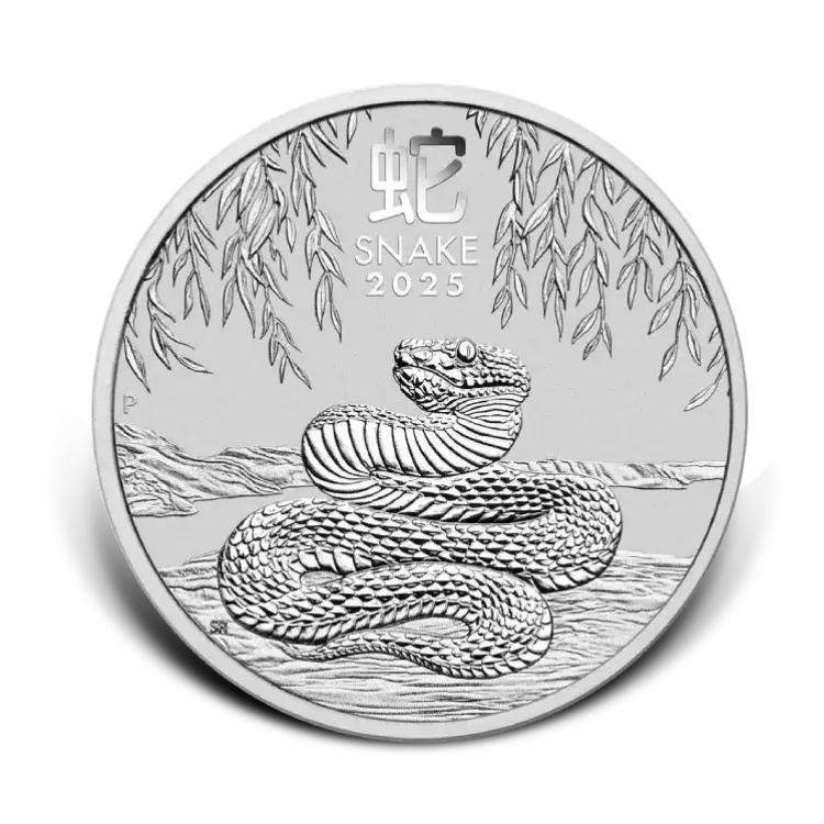 5 troy ounce zilveren munt Lunar 2025 Year of the Snake front