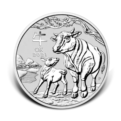 5 troy ounce silver coin Lunar 2021 Year of the Ox front