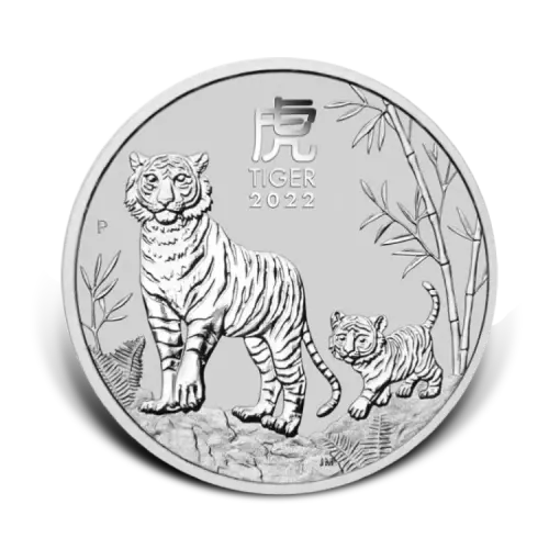 1 troy ounce zilveren Lunar Year of the Tiger 2022 voorkant