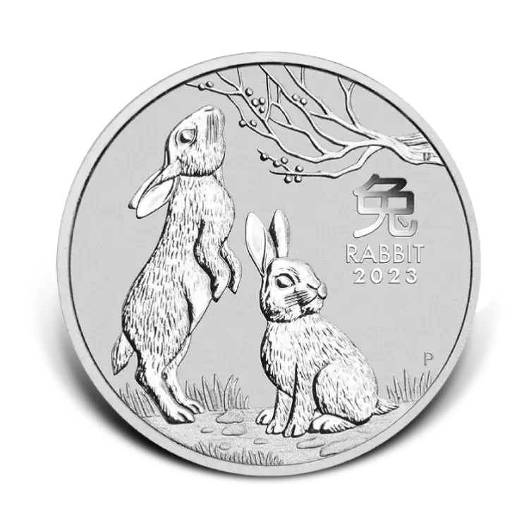 5 troy ounce silver coin Lunar 2023 Year of the Rabbit front