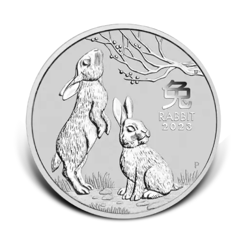 5 troy ounce silver coin Lunar 2023 Year of the Rabbit front