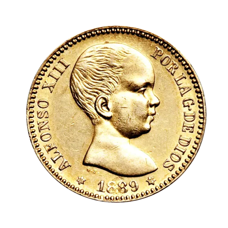 Gouden 20 Pesetas munt Spanje angle 1